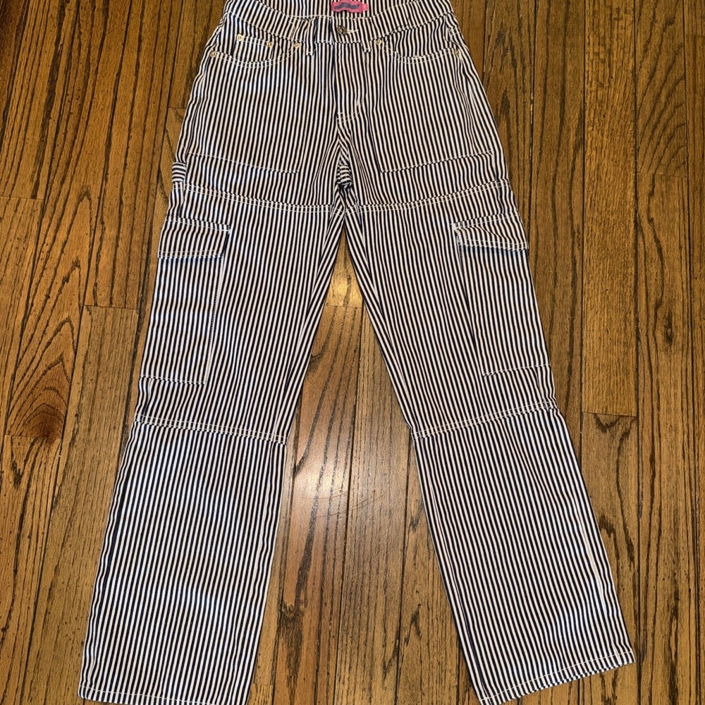 Edikted Women's XSmall Black Stripe Out Cotton Cargo Relaxed Fit Railroad Pants